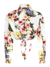 Dolce & Gabbana Floral Print Cropped Poplin Shirt With Front Tie In Blanco