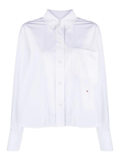 Victoria Beckham Cropped Shirt With Logo Embroidery Shirt And Blouse White
