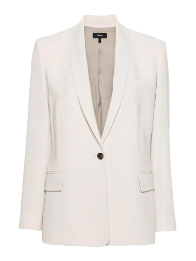 Theory Single-breasted Shawl-lapels Blazer In Neutrals