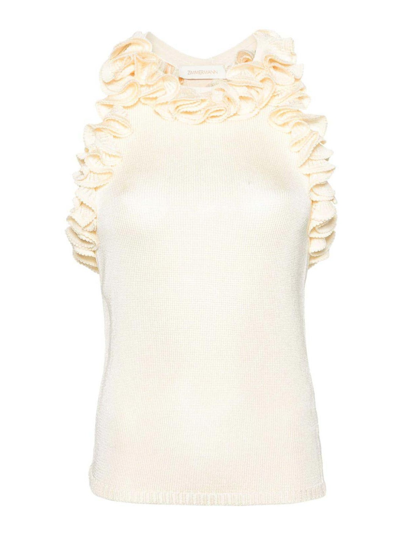 Zimmermann Matchmaker Ruffle Neck Top In White