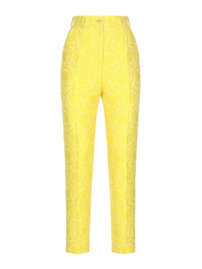 Dolce & Gabbana Brocade Trousers In Yellow