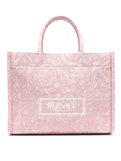 Versace Large Tote Embroidery Jacquard In Pink