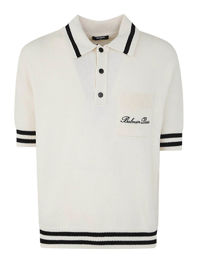 Balmain Logo Signature Embroidered Polo T-shirt In White