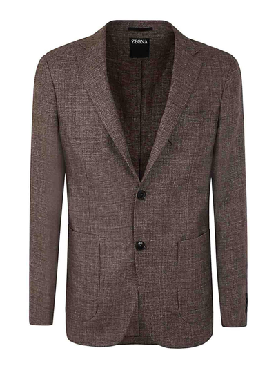 Zegna Linen And Wool Jacket Clothing In Brown