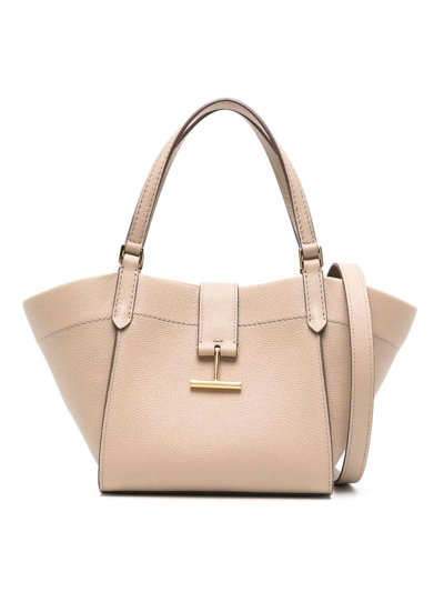 Tom Ford Grain Leather Small Tote In Brown