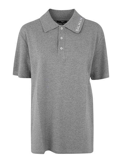 Balmain Stitch Collar Polo Straight Fit Clothing In Grey