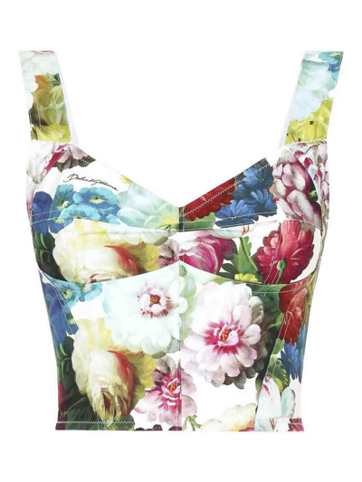 Dolce & Gabbana White Polka Silk Corset Bustier Top In Fiore Notturno F.bco