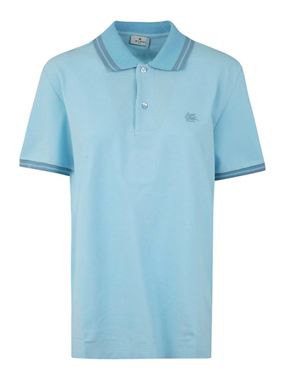 Etro Printed Roma Light Blue Cotton Polo