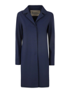 Herno Blue Coat With Concealed Closure And Collar In Stretch Polyamide Woman In Blue