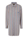 Etro Oversized Multicolor Shirt With Stripe Motif And Pegasus Embroidery In Cotton Woman In Multicolor