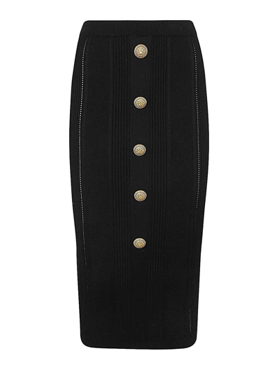 Balmain Decorative-buttons Pencil Midi Skirt In Black