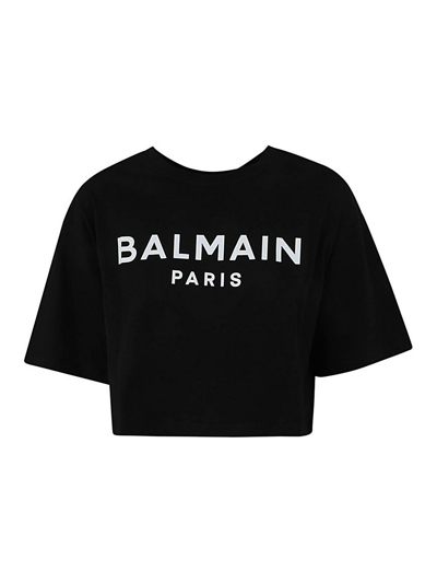 Balmain Black Cropped T-shirt In Negro