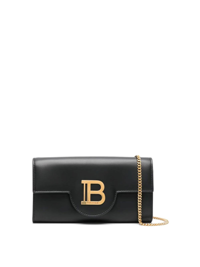 Balmain B-buzz Leather Wallet On Chain In Black