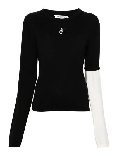 Jw Anderson Logo-embroidered Long-sleeve Jumper In Black