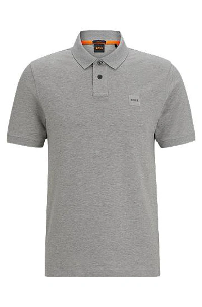 Hugo Boss Stretch-cotton Slim-fit Polo Shirt With Logo Patch In Light Grey
