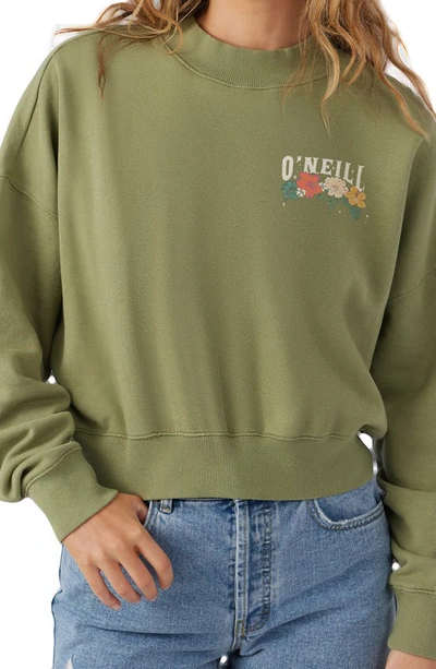 O'neill Moment Crop Graphic Sweatshirt In Oil Green