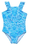 SNAPPER ROCK SNAPPER ROCK SANTORINI BLUE RUFFLE ONE-PIECE SWIMSUIT