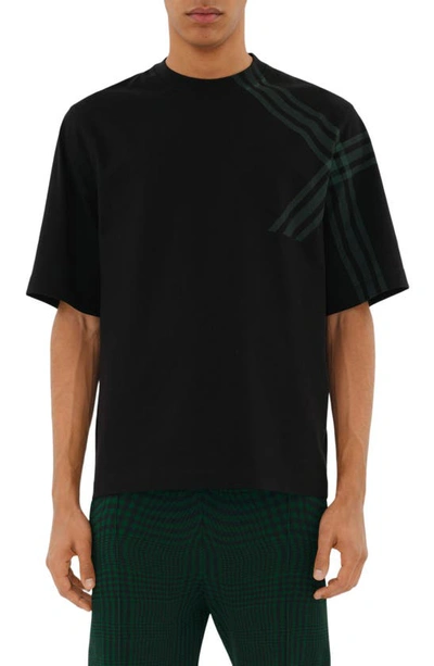 Burberry Check Sleeve Cotton T-shirt In Black