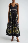Giambattista Valli Bow-detailed Cotton Poplin Maxi Dress In Black/ Yellow