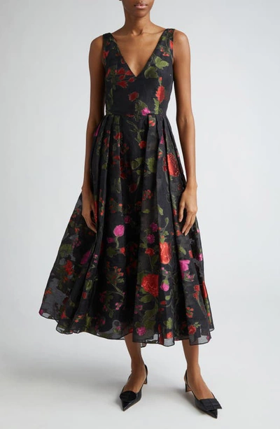 Erdem Floral Fil Coupé Organza Fit & Flare Dress In Red / Pink