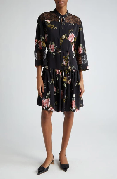 Erdem Lace-detailed Floral Silk Mini Dress In Pink