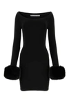 Alexander Wang Off-the-shoulder Faux Fur-trimmed Stretch-jersey Mini Dress In Black