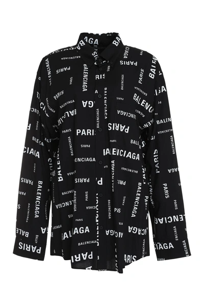 Balenciaga Printed Viscose Shirt In Black