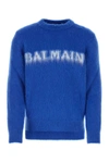Balmain Electric Blue Wool Blend Sweater In Animal Print