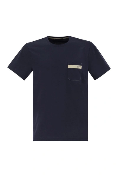 Fay Cotton T-shirt With Pocket In Navy Blue