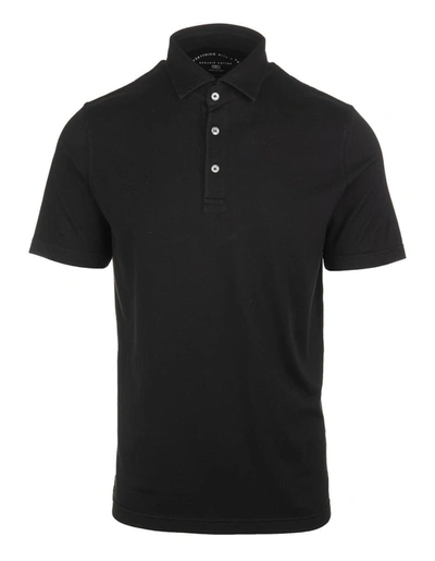 Fedeli Man Black Polo Shirt In Organic Cotton