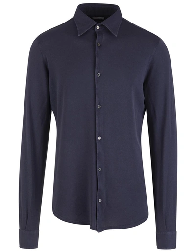 Fedeli Shirt In Navy Blue Oxford Cotton