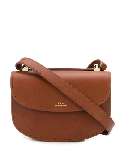 Apc Geneve Brown Shoulder Bag In Genuine Leather With Adjustable Shoulder Strap And Gold-colored Engrave In Beige
