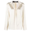 Jacquemus La Chemise Notte Logo Charm Open Front Stretch Satin Blouse In Neutrals