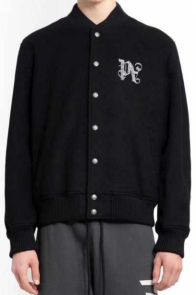 Palm Angels Monogram Wool Blend Varsity Jacket In Black