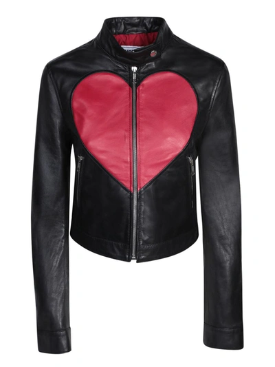 Moschino Heart-print Leather Jacket In Black