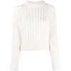 Patou Cropped Cable-knit Wool And Cashmere-blend Sweater In White