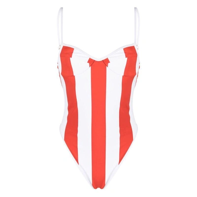 Rowen Rose Sweetheart-neck Striped Swimsuit In Red