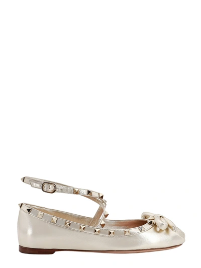 Valentino Garavani Leather Ballerinas With Iconic Studs In Neutrals