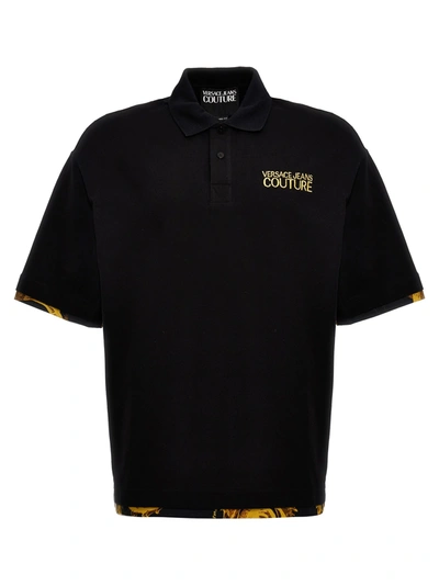 Versace Jeans Couture Barocco Polo In Black