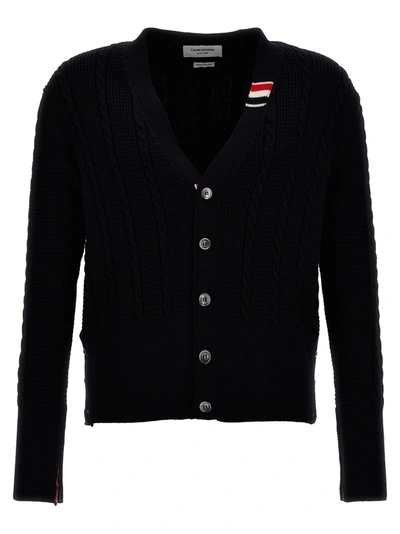 THOM BROWNE CABLE STITCH SWEATER, CARDIGANS BLUE