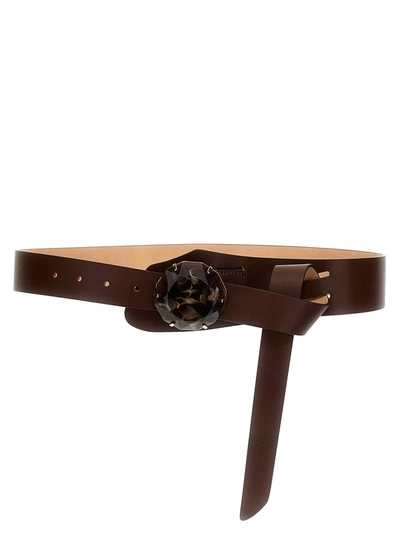 Alberta Ferretti High Waist Leather Belt In Marrone