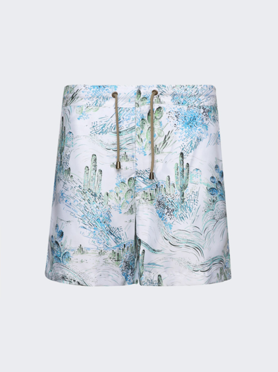 Thorsun Men's Cactus Fan-print Swim Shorts
