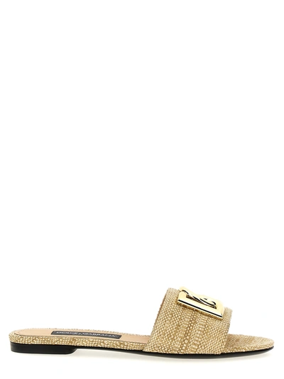 Dolce & Gabbana Logo Fabric Sandals In Beige