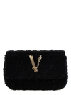 VERSACE LOGO TWEED CROSSBODY BAG CROSSBODY BAGS BLACK