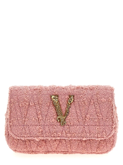 VERSACE LOGO TWEED CROSSBODY BAG CROSSBODY BAGS PINK