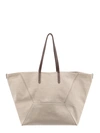 BRUNELLO CUCINELLI COTTON AND LINEN SHOULDER BAG WITH ICONIC JEWEL DETAILS
