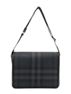 BURBERRY COATED CANVAS SHOULDER BAG WITH CHECK MOTIF