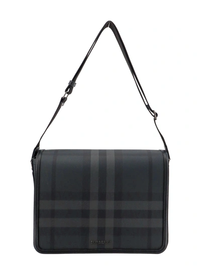 BURBERRY COATED CANVAS SHOULDER BAG WITH CHECK MOTIF