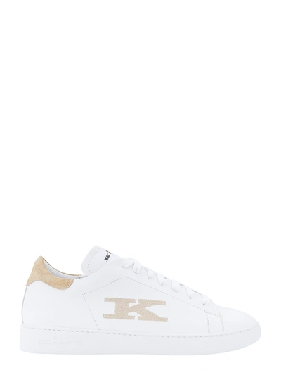 KITON LEATHER SNEAKERS WITH LOGO EMBROIDERY AND ICONIC STITCHING