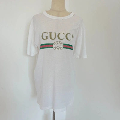 Pre-owned Gucci White Logo Distressed T Shirt